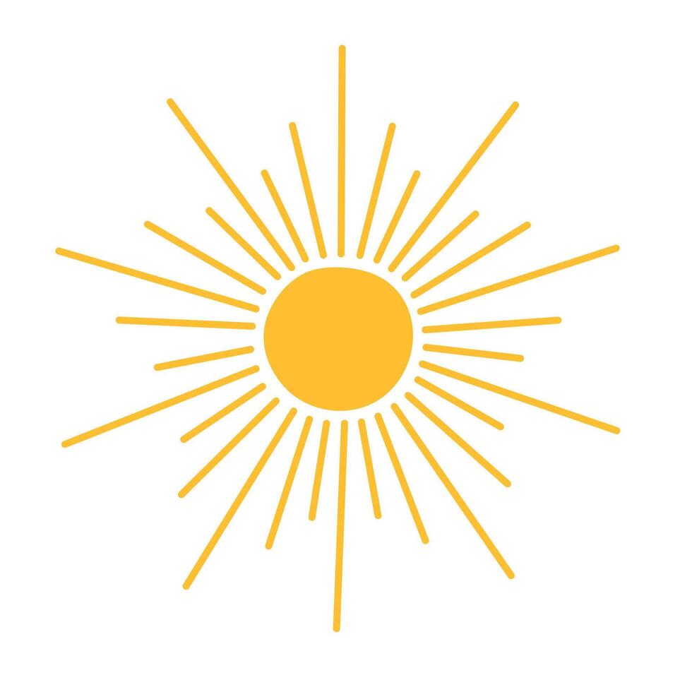 simples amarelo Sol vetor plano ilustração com volta forma meio e feixes, fofa verão imagem