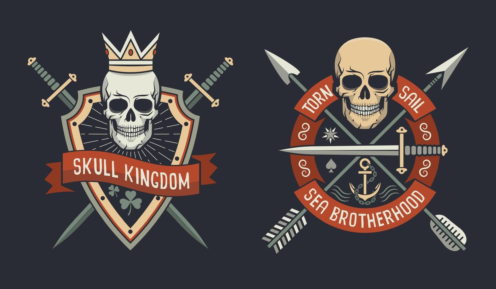 reino e mar fraternidade emblemas vetor