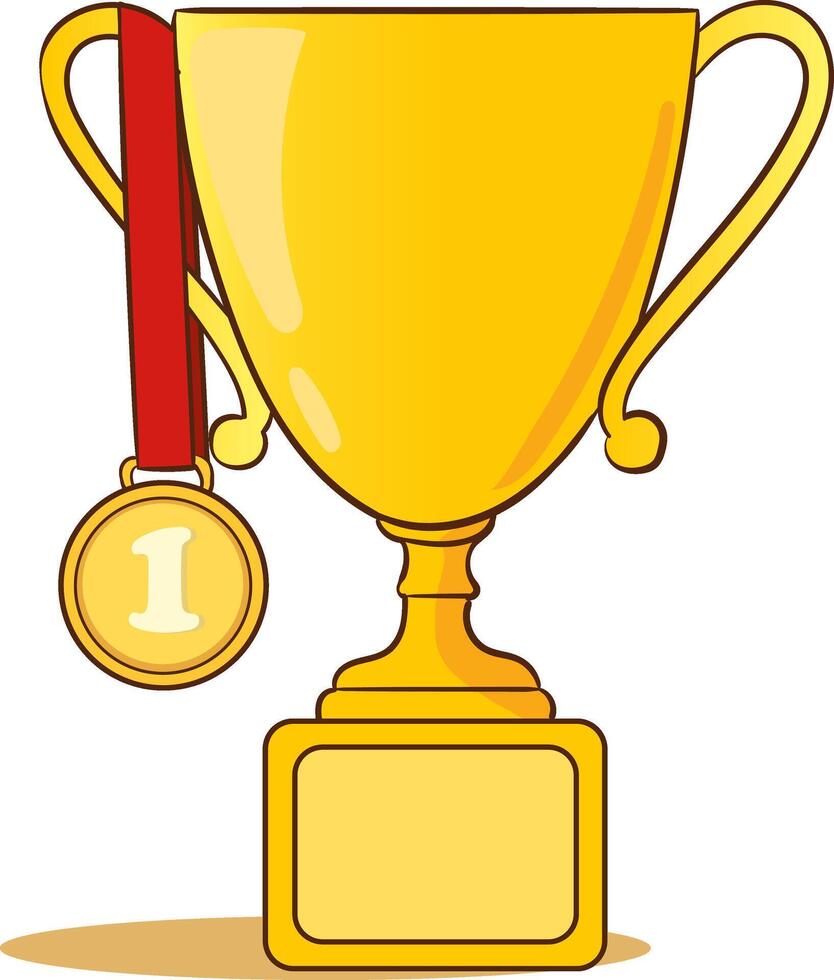 vetor ilustração do medalha e troféu.ilustração do uma dourado troféu com uma vermelho fita e uma medalha