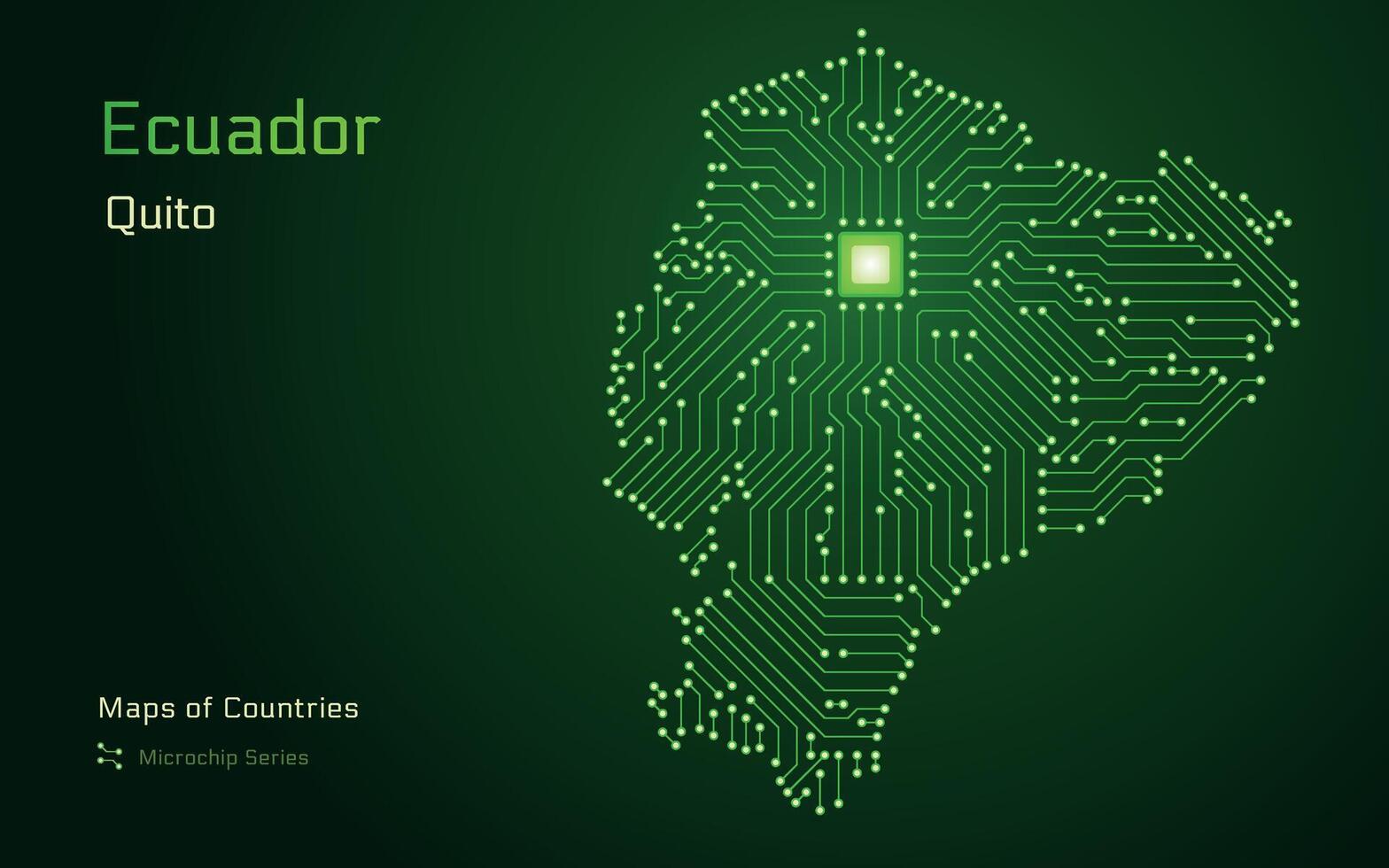 Equador mapa com uma capital do quito mostrando dentro uma microchip padronizar com processador. e-governo. mundo países vetor mapas. microchip Series