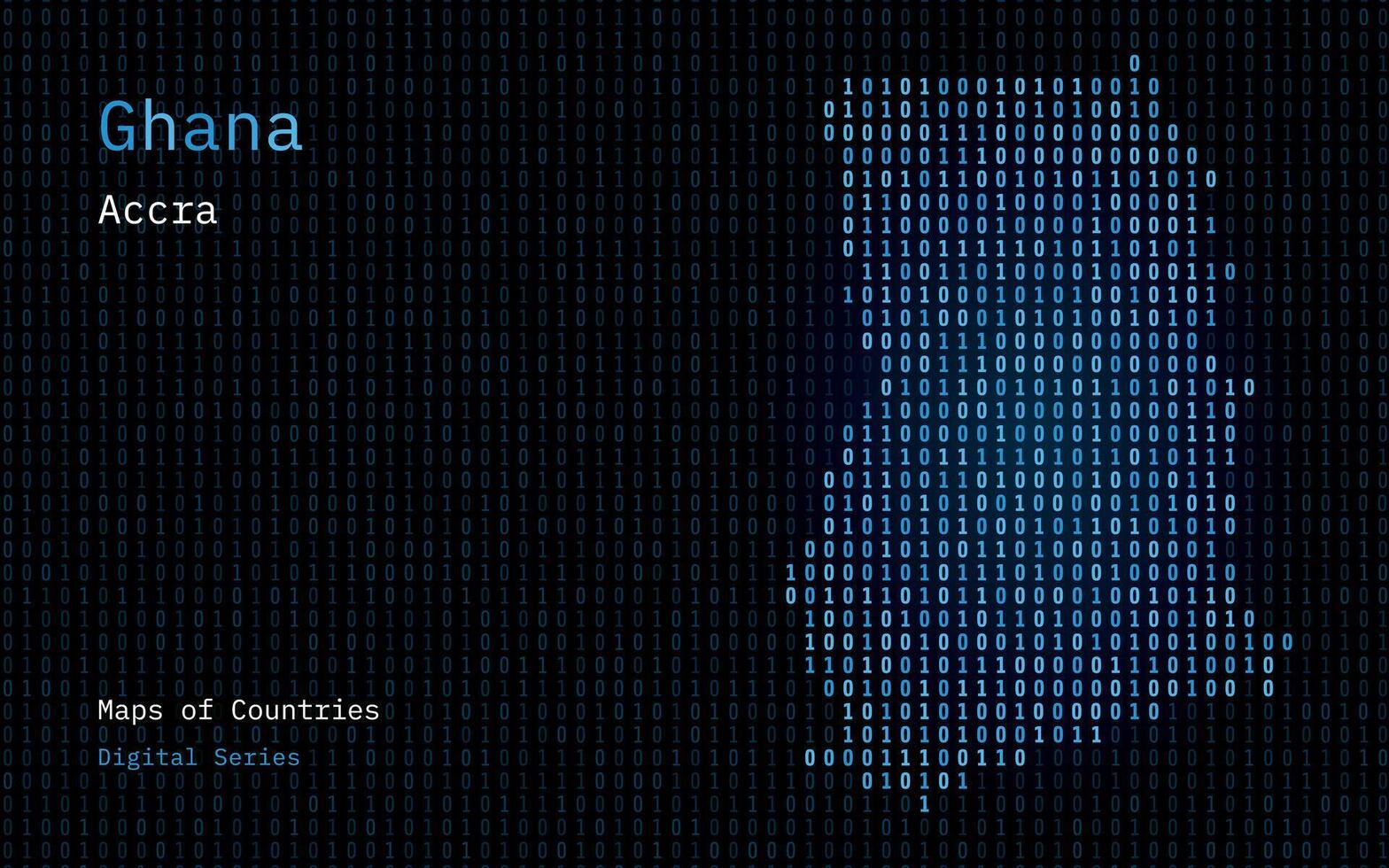 Gana mapa mostrando dentro binário código padronizar. matriz números, zero, um. mundo países vetor mapas. digital Series