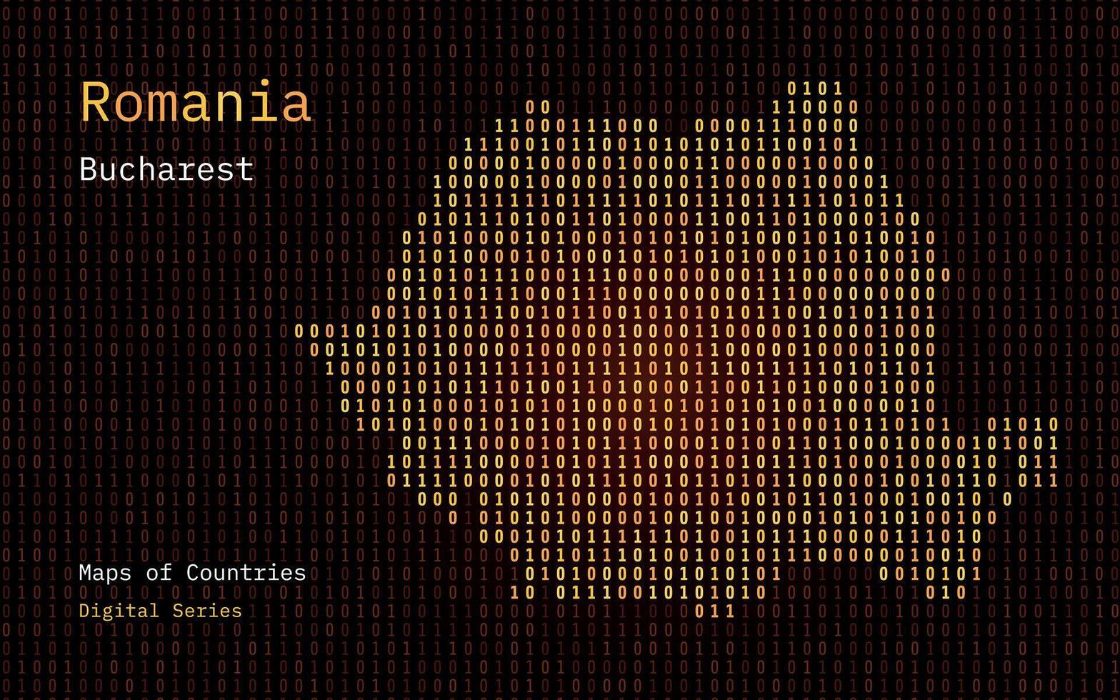 romênia mapa mostrando dentro binário código padronizar. matriz números, zero, um. mundo países vetor mapas. digital Series