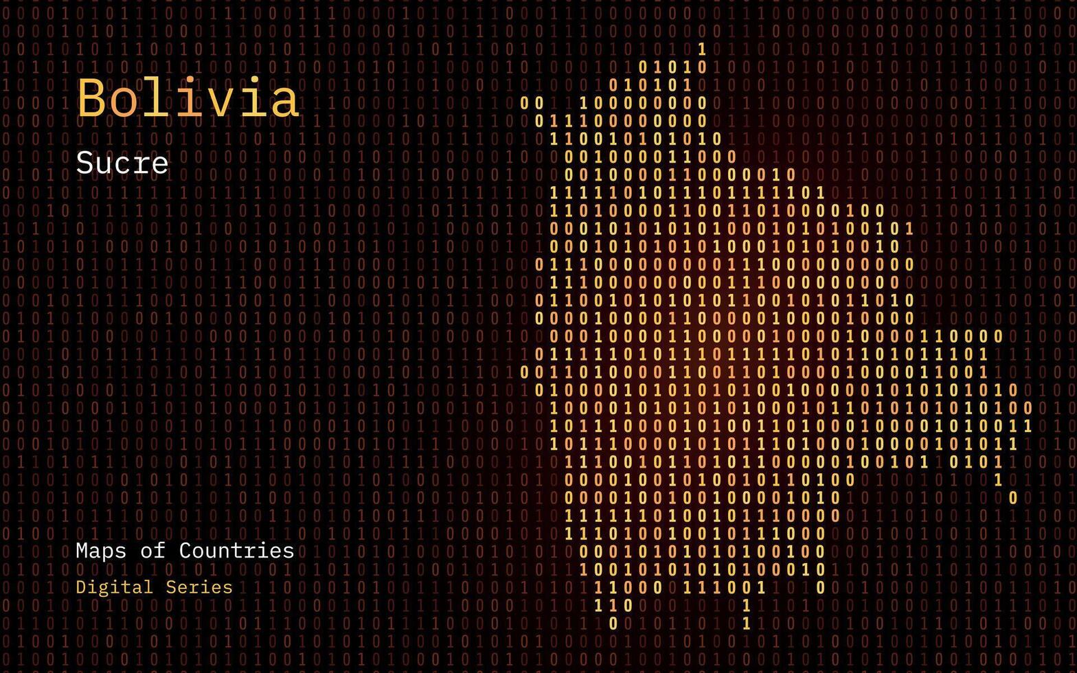 Bolívia mapa mostrando dentro binário código padronizar. matriz números, zero, um. mundo países vetor mapas. digital Series