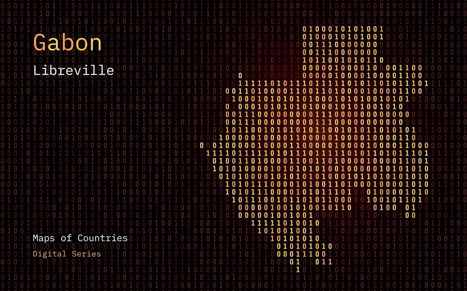 Gabão mapa mostrando dentro binário código padronizar. matriz números, zero, um. mundo países vetor mapas. digital Series