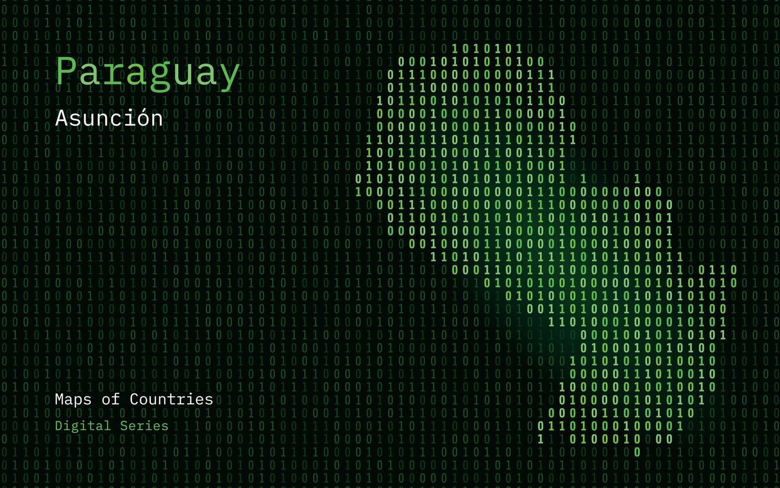 Paraguai mapa mostrando dentro binário código padronizar. matriz números, zero, um. mundo países vetor mapas. digital Series