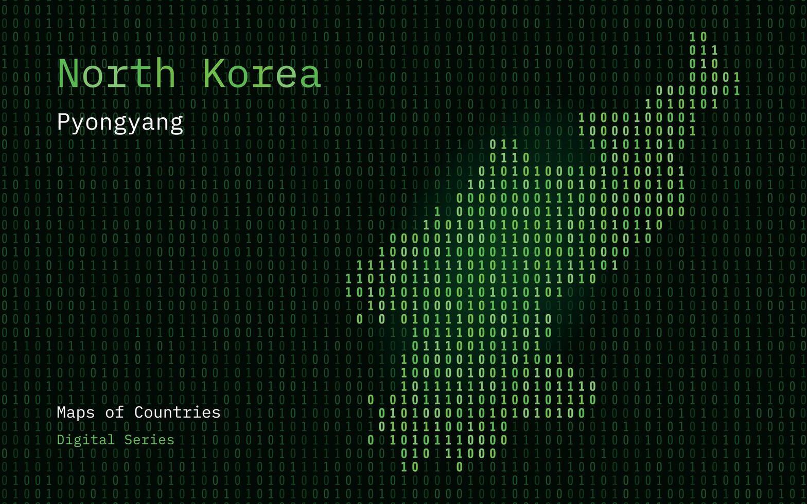 norte Coréia ouro mapa mostrando dentro binário código padronizar. tsmc. matriz números, zero, um. mundo países vetor mapas. digital Series