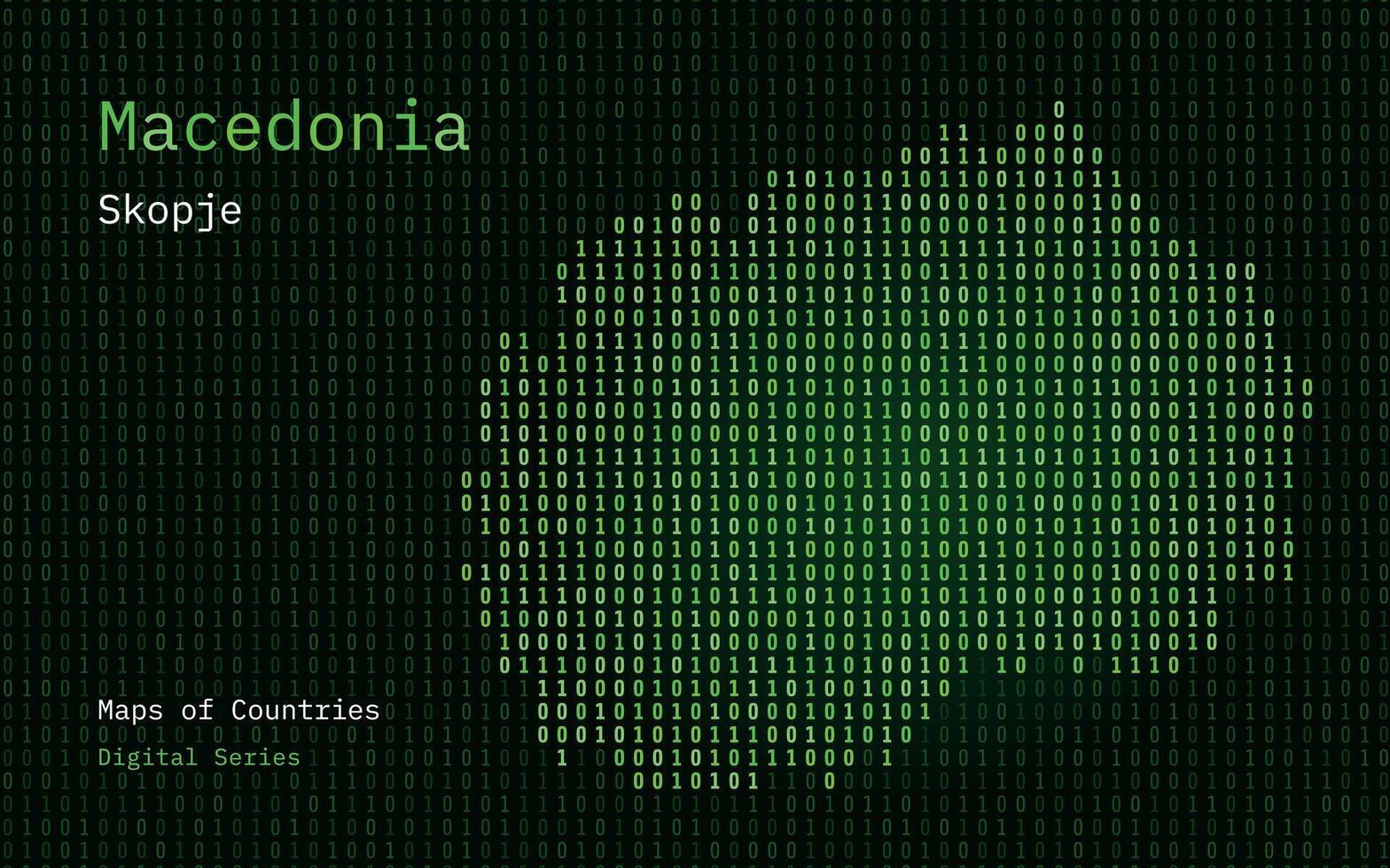 Macedônia mapa mostrando dentro binário código padronizar. matriz números, zero, um. mundo países vetor mapas. digital Series