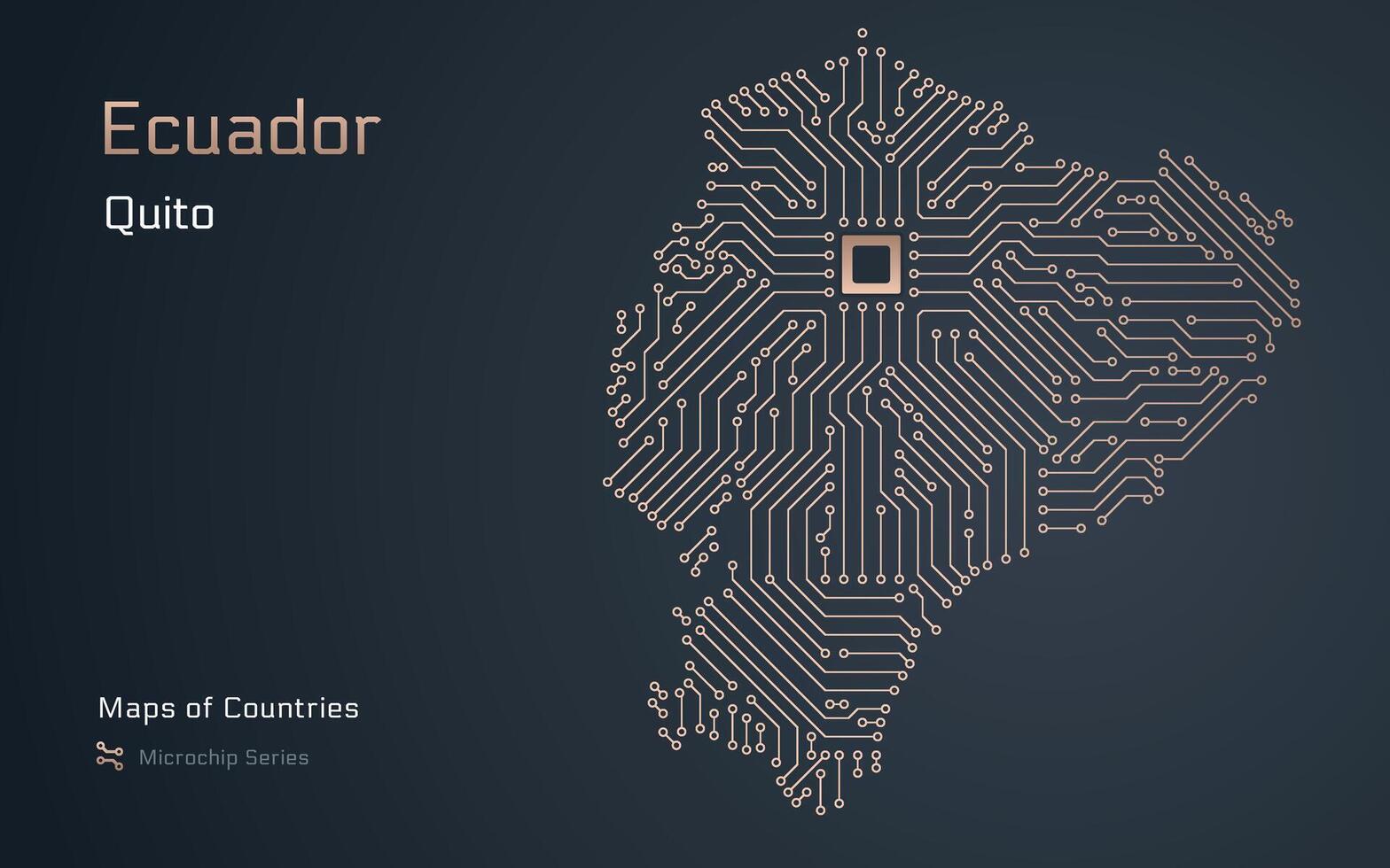 Equador mapa com uma capital do quito mostrando dentro uma microchip padronizar com processador. e-governo. mundo países vetor mapas. microchip Series