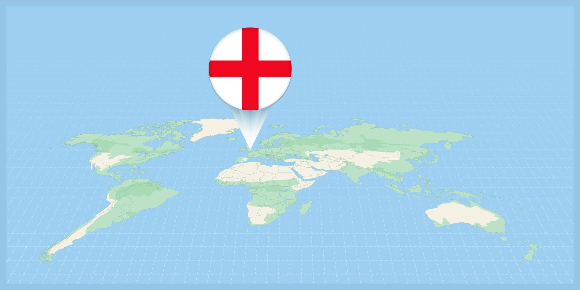 localização do Inglaterra em a mundo mapa, marcado com Inglaterra bandeira alfinete. vetor