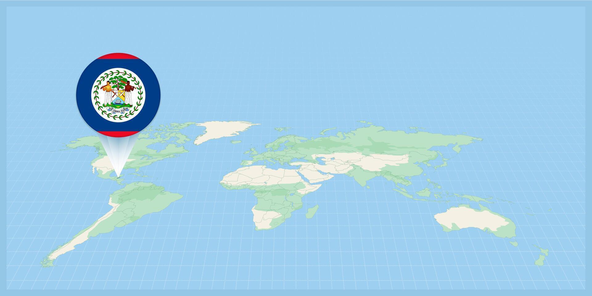 localização do belize em a mundo mapa, marcado com belize bandeira alfinete. vetor