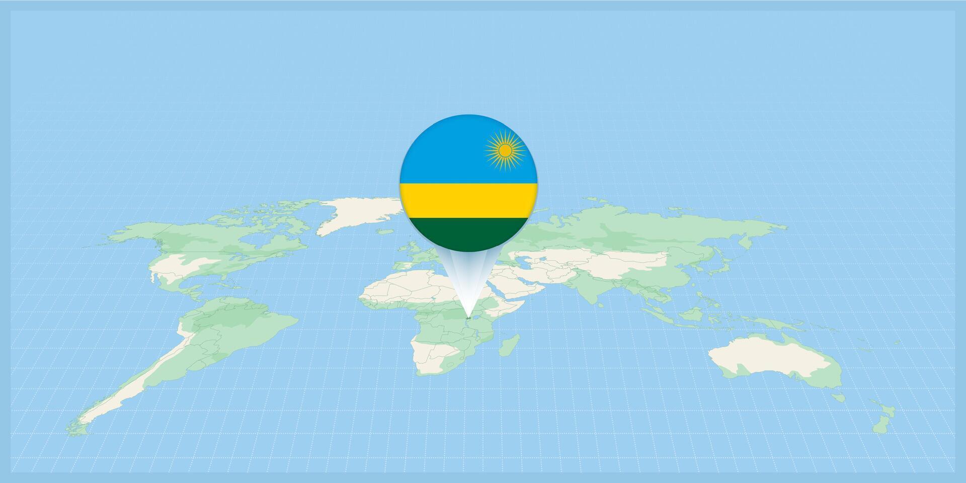 localização do Ruanda em a mundo mapa, marcado com Ruanda bandeira alfinete. vetor