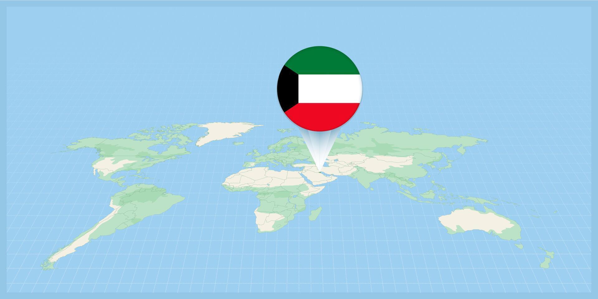 localização do Kuwait em a mundo mapa, marcado com Kuwait bandeira alfinete. vetor