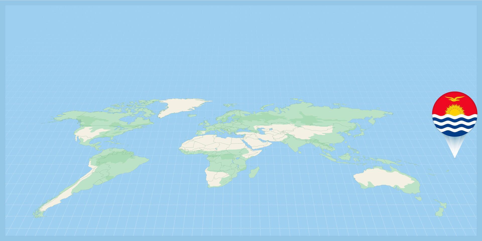 localização do Kiribati em a mundo mapa, marcado com Kiribati bandeira alfinete. vetor