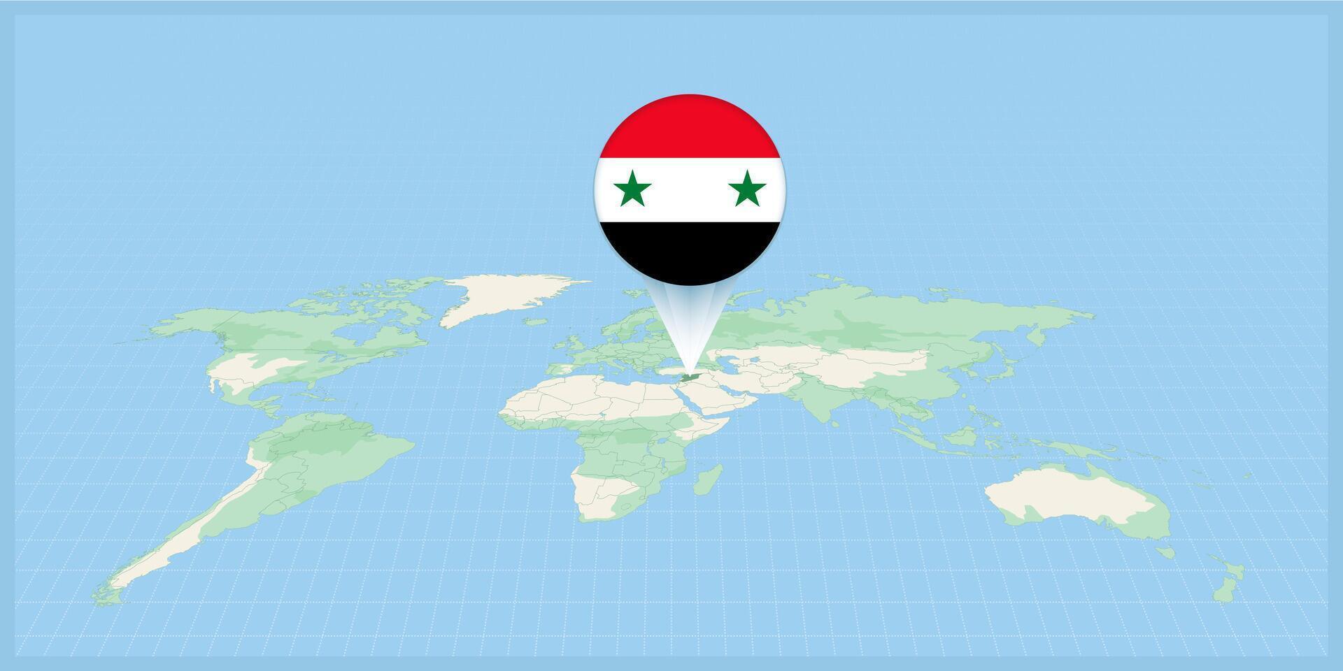 localização do Síria em a mundo mapa, marcado com Síria bandeira alfinete. vetor