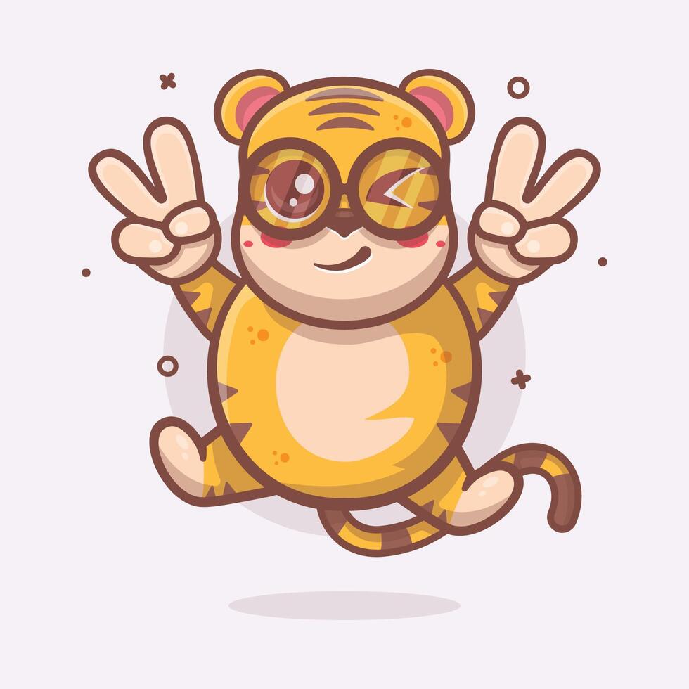 fofa tigre personagem mascote com Paz placa mão gesto isolado desenho animado vetor