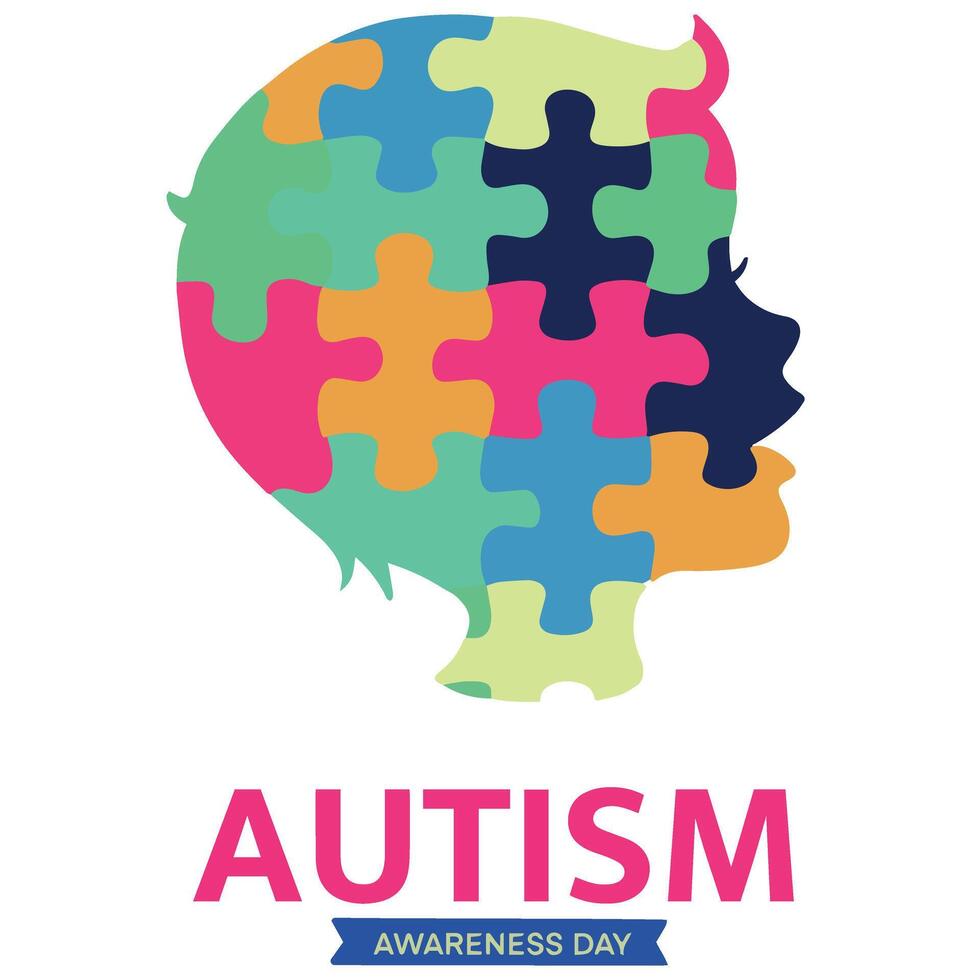 fofa Garoto silhueta com enigma Projeto para autismo dia vetor ilustração