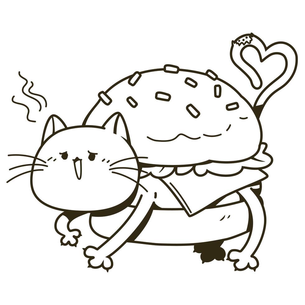 gato hamburguer rabisco estilo vetor