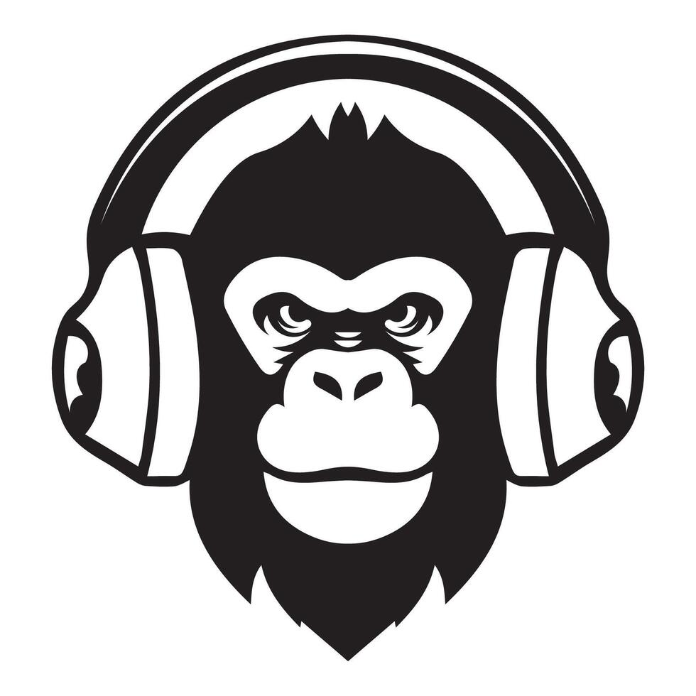 ai gerado feroz macaco vestindo fones de ouvido icônico logotipo vetor ilustração