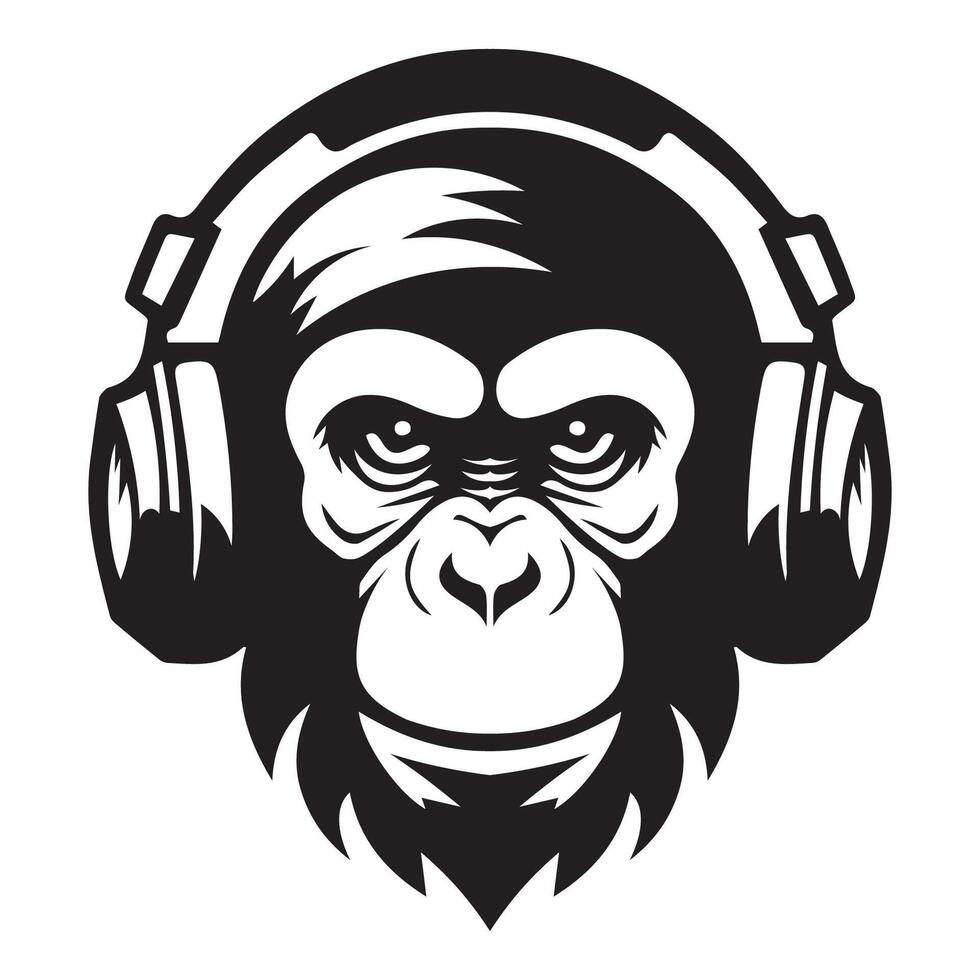 ai gerado feroz macaco vestindo fones de ouvido icônico logotipo vetor ilustração