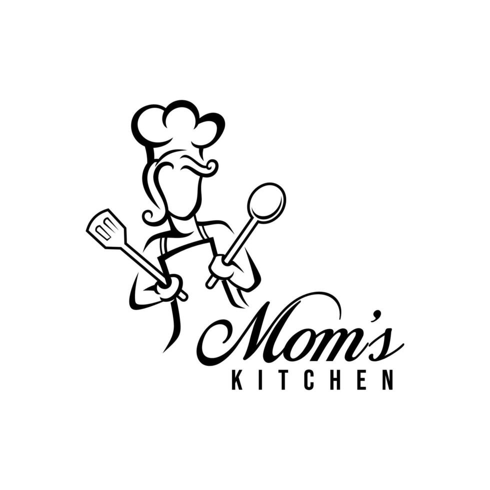 mãe cozinha logotipo vetor ilustração com moderno tipografia. chefe de cozinha mascote logotipo.