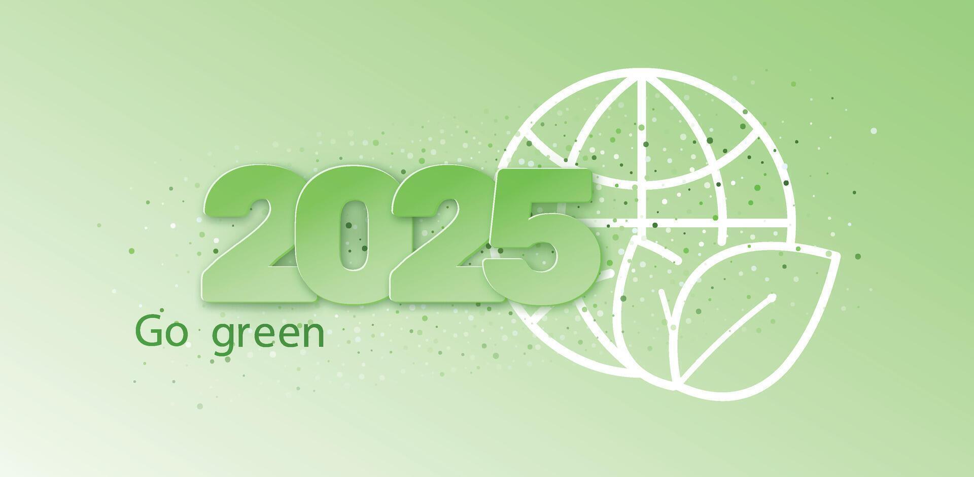 2025 Novo ano. ir verde criativo conceito com globo. clima neutro grandes prazo estratégia. esg. papel corte. vetor ilustração