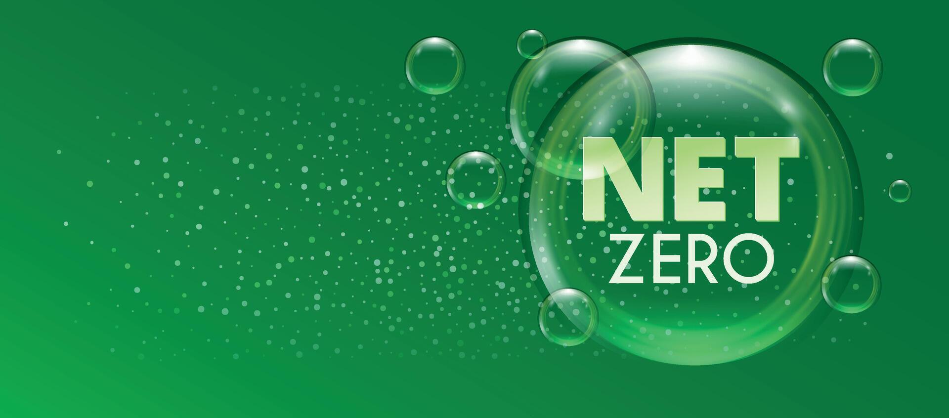internet zero e co2 neutro conceito com ar bolhas. verde energia, carbono emissão e clima mudança vetor ilustração.