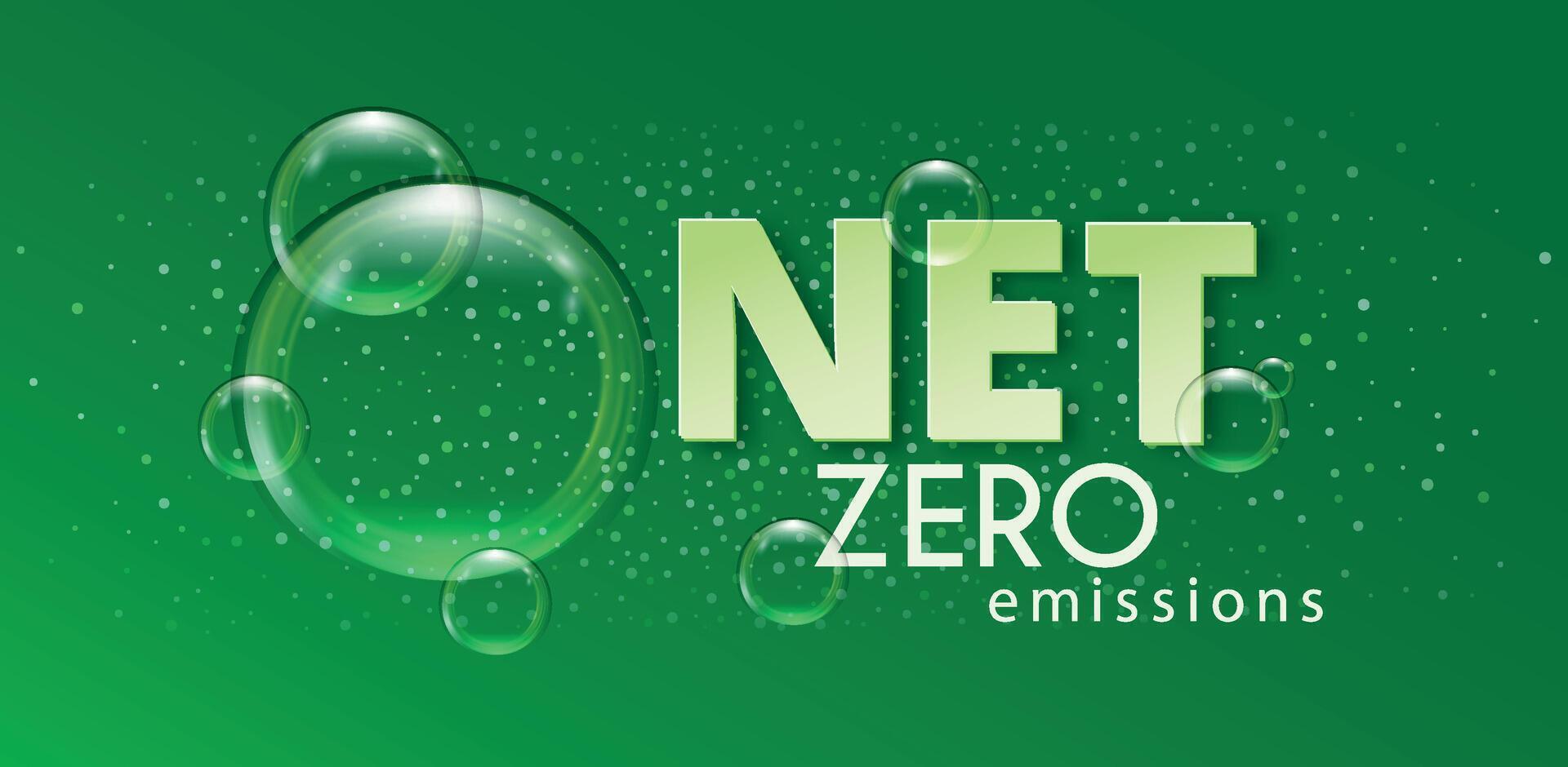 internet zero e carbono emissão bandeira. verde energia conceito. clima mudar. co2 neutro. vetor fundo com ar bolhas