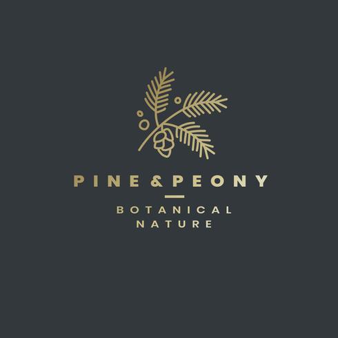 Vetor de design de logotipo de pinho e peônia
