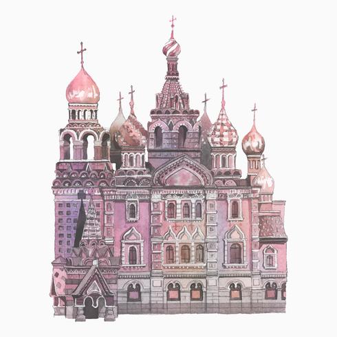 Catedral de São Basílio pintada por aquarela vetor