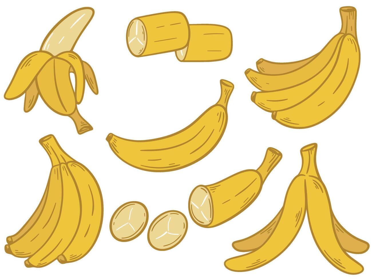 mão desenhado maduro bananas definir, vetor gráficos