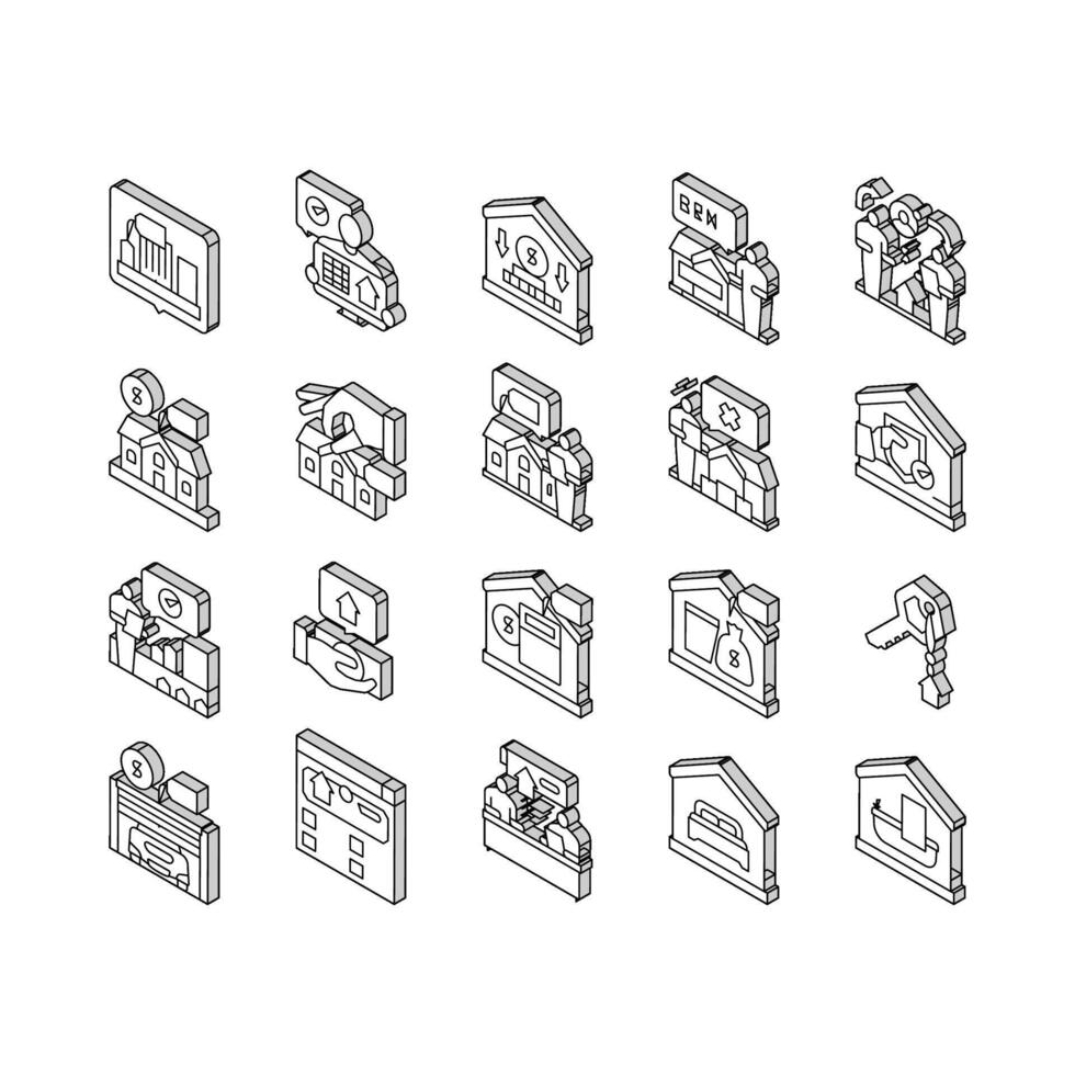 propriedade Estado casa casa real isométrico ícones conjunto vetor