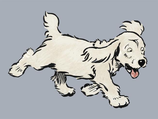 O livro branco do filhote de cachorro por Cecil Aldin (1910), um cão branco &#39;Rags&#39; que corre emocionalmente afligido. Digitalmente aprimorada pelo rawpixel. vetor