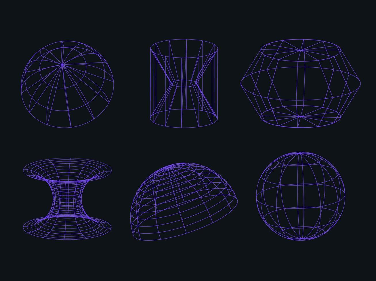 azul néon estrutura de arame formas definir. abstrato futurista objetos com conectado linhas. vetor