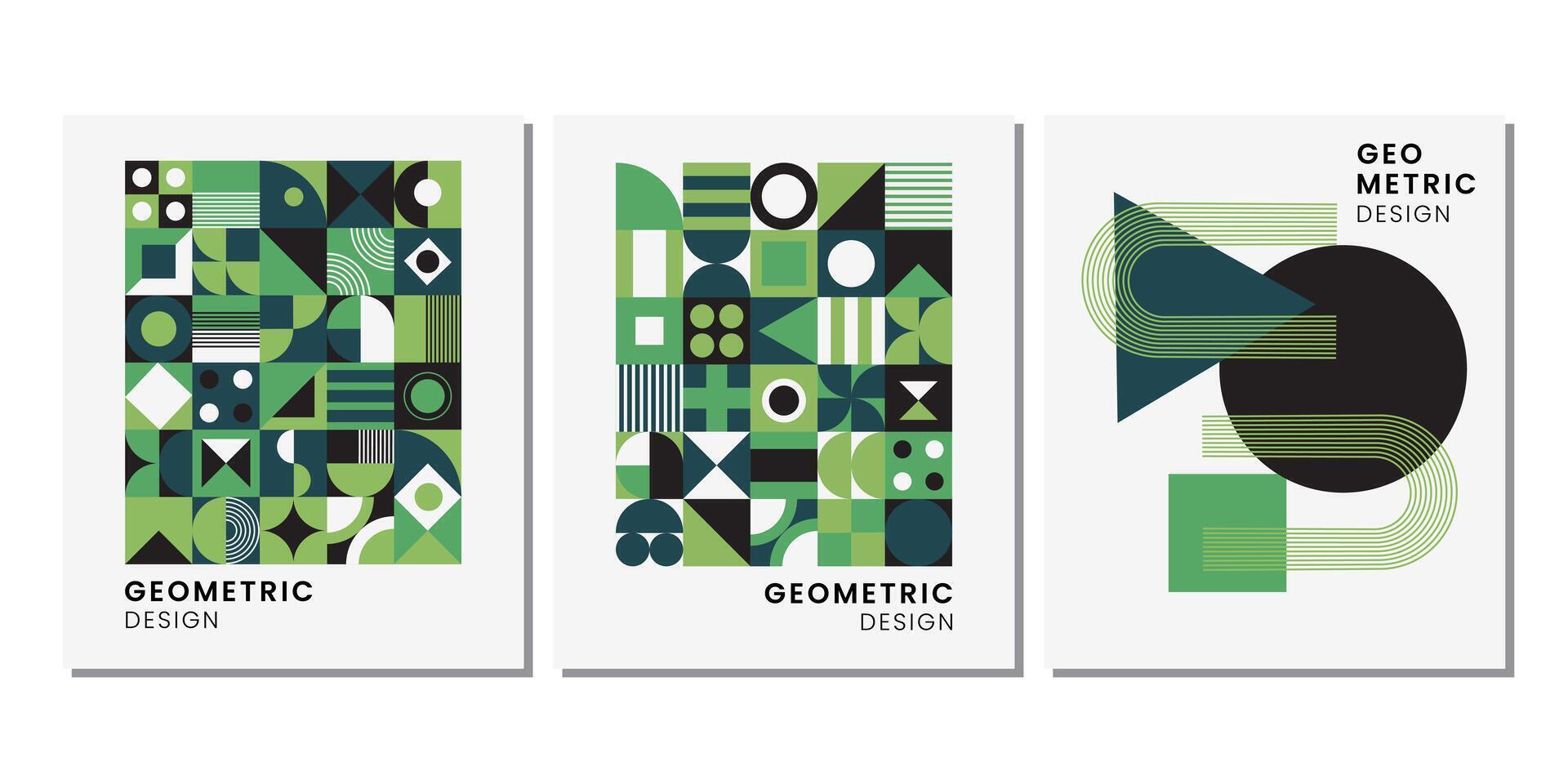 geométrico poster conjunto dentro bauhaus estilo. abstrato bauhaus geométrico padronizar fundo, vetor círculo, triângulo, e quadrado linhas cor arte Projeto.