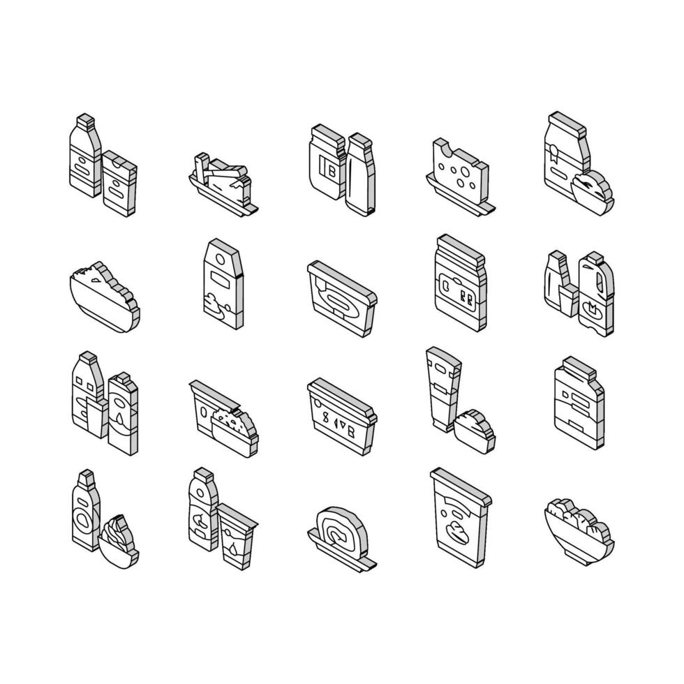 leite produtos laticínios beber fresco isométrico ícones conjunto vetor