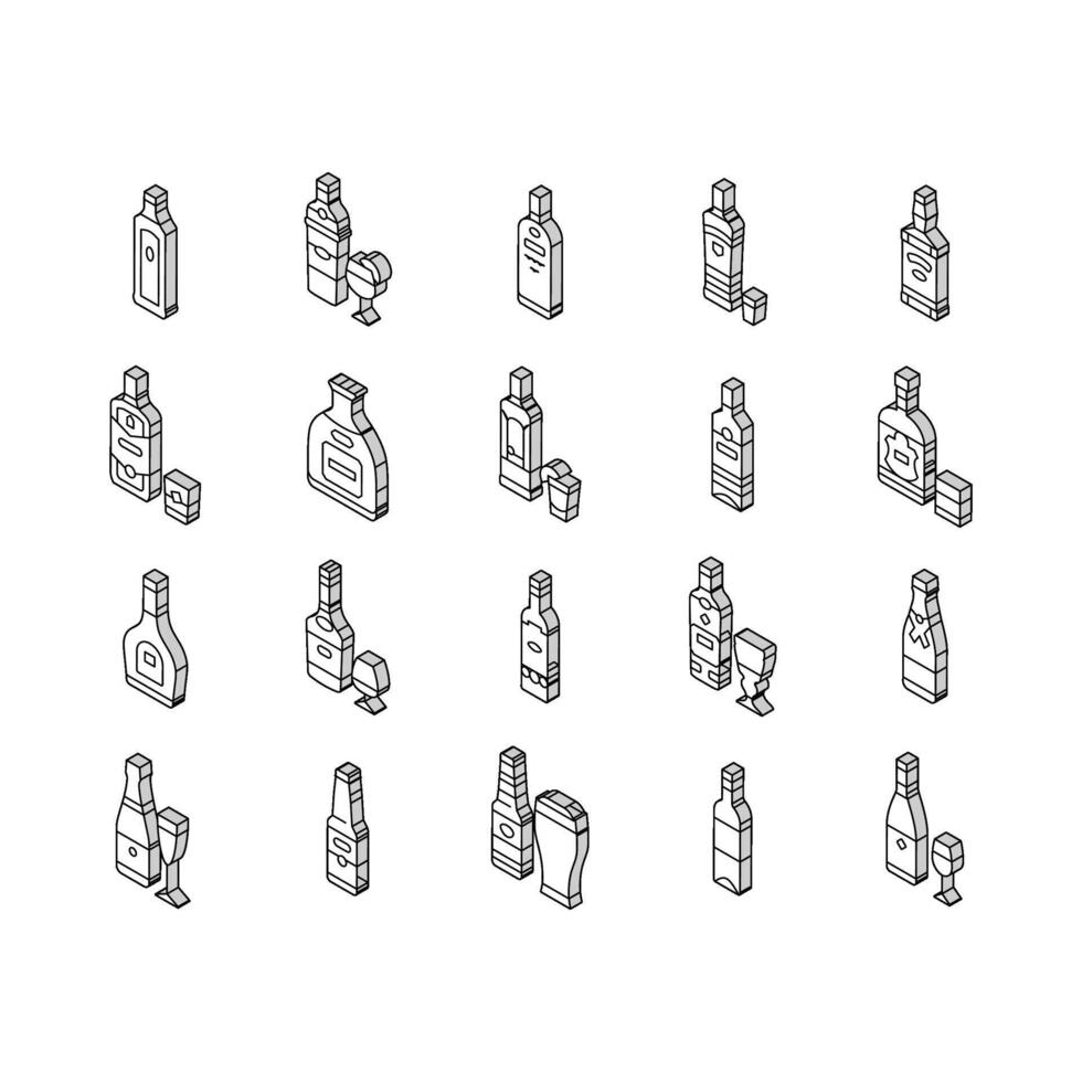 álcool garrafa vidro beber Barra isométrico ícones conjunto vetor