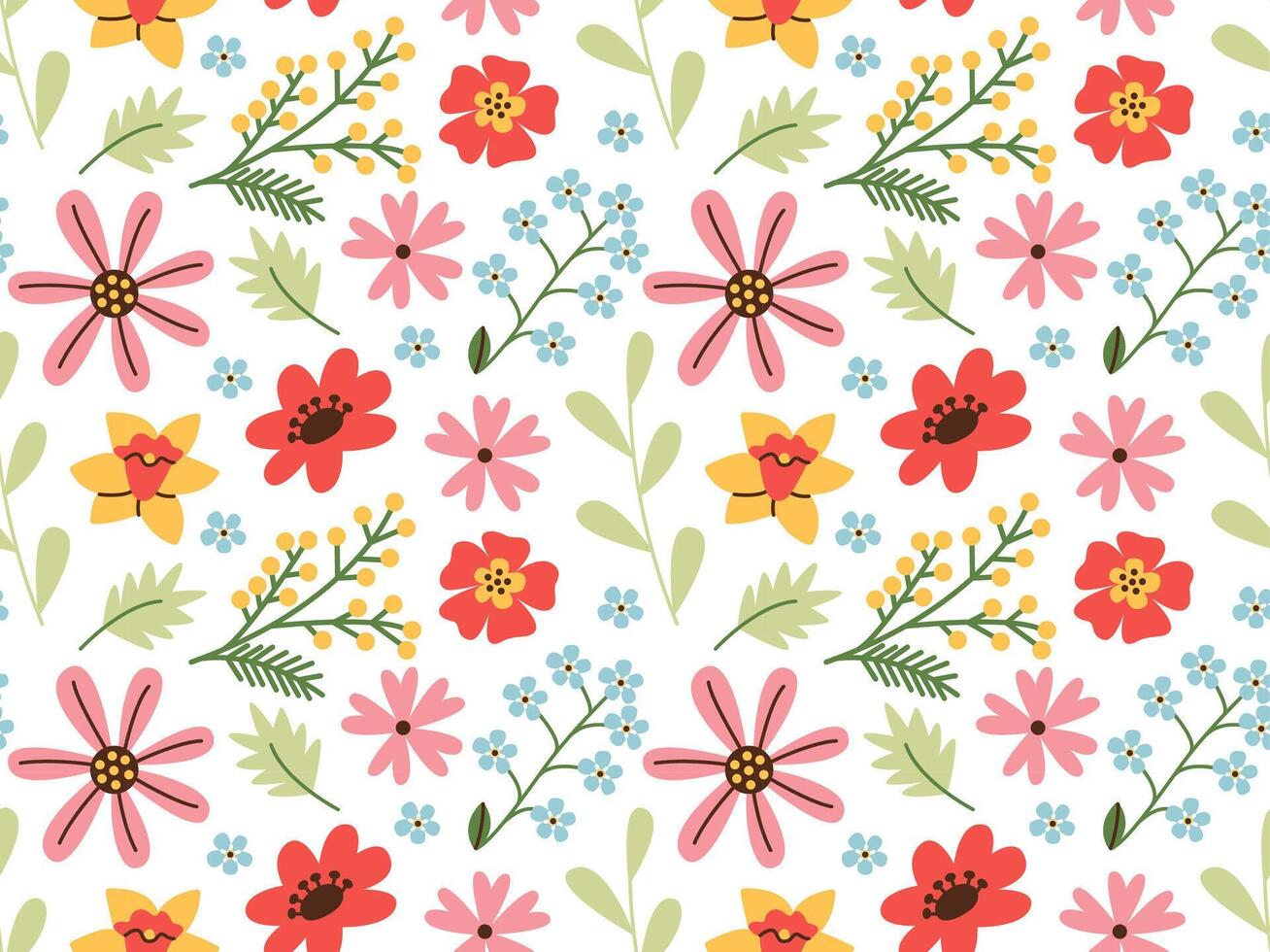mão desenhado desatado lindo floral padronizar. tecido Projeto com simples Primavera verão flores vetor fofa impressão para bebê tecido, papel de parede ou embrulho papel.