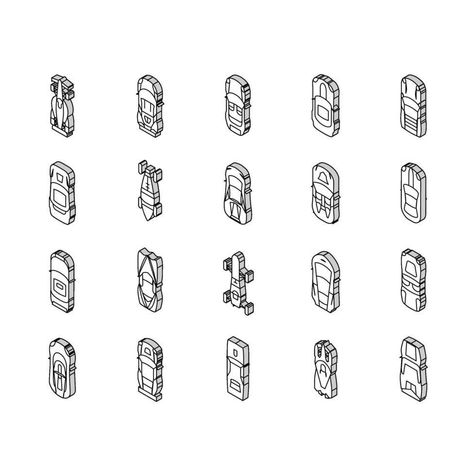raça carro Rapidez esporte veículo isométrico ícones conjunto vetor