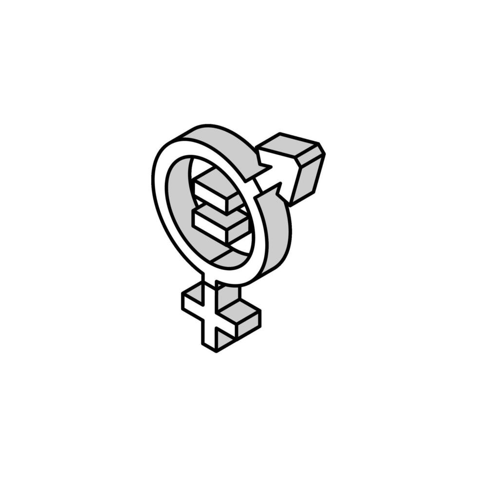 gênero igualdade feminismo mulher isométrico ícone vetor ilustração
