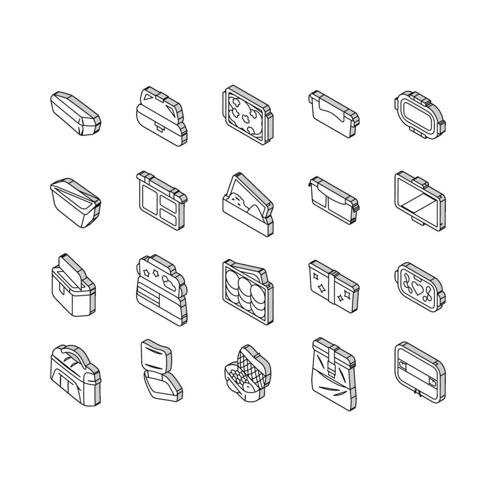 almoço caixa Comida escola refeição isométrico ícones conjunto vetor