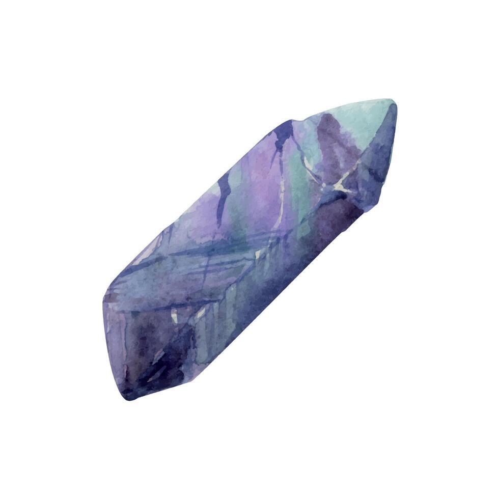 mão desenhado aguarela ilustração precioso semi-precioso jóia gema cristal chakra nascimento pedra. ametista fluorita roxo. solteiro objeto isolado branco fundo. Projeto imprimir, comprar, joia, moda vetor