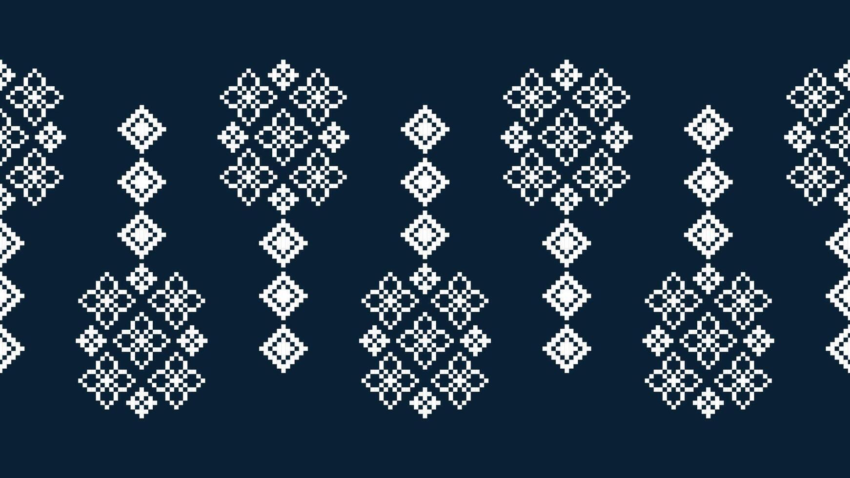 tradicional étnico motivos ikat geométrico tecido padronizar Cruz ponto.ikat bordado étnico oriental pixel marinha azul fundo. resumo,vetor,ilustração. textura, lenço, decoração, papel de parede. vetor