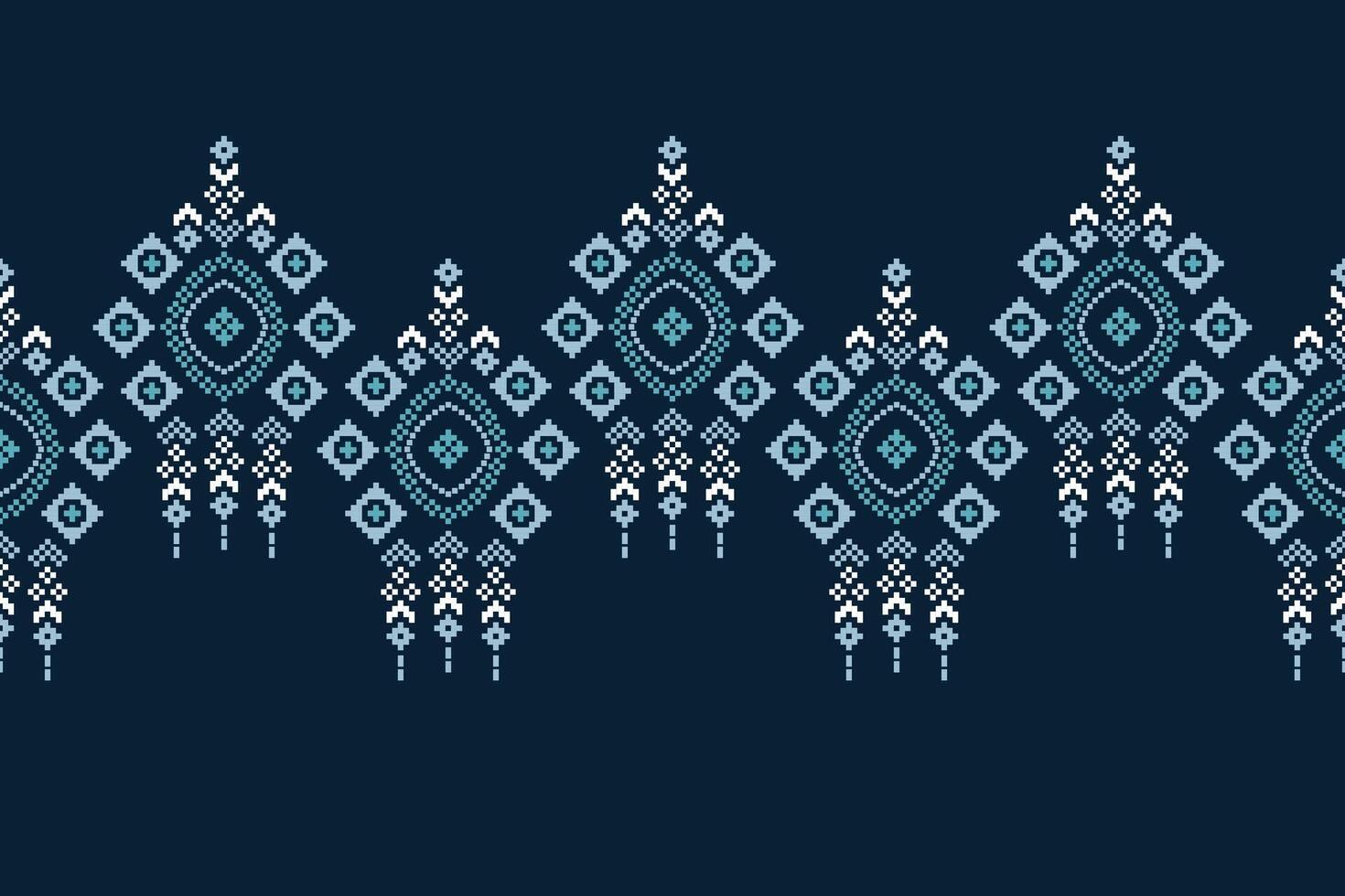 tradicional étnico motivos ikat geométrico tecido padronizar Cruz ponto.ikat bordado étnico oriental pixel marinha azul fundo. resumo,vetor,ilustração. textura, lenço, decoração, papel de parede. vetor