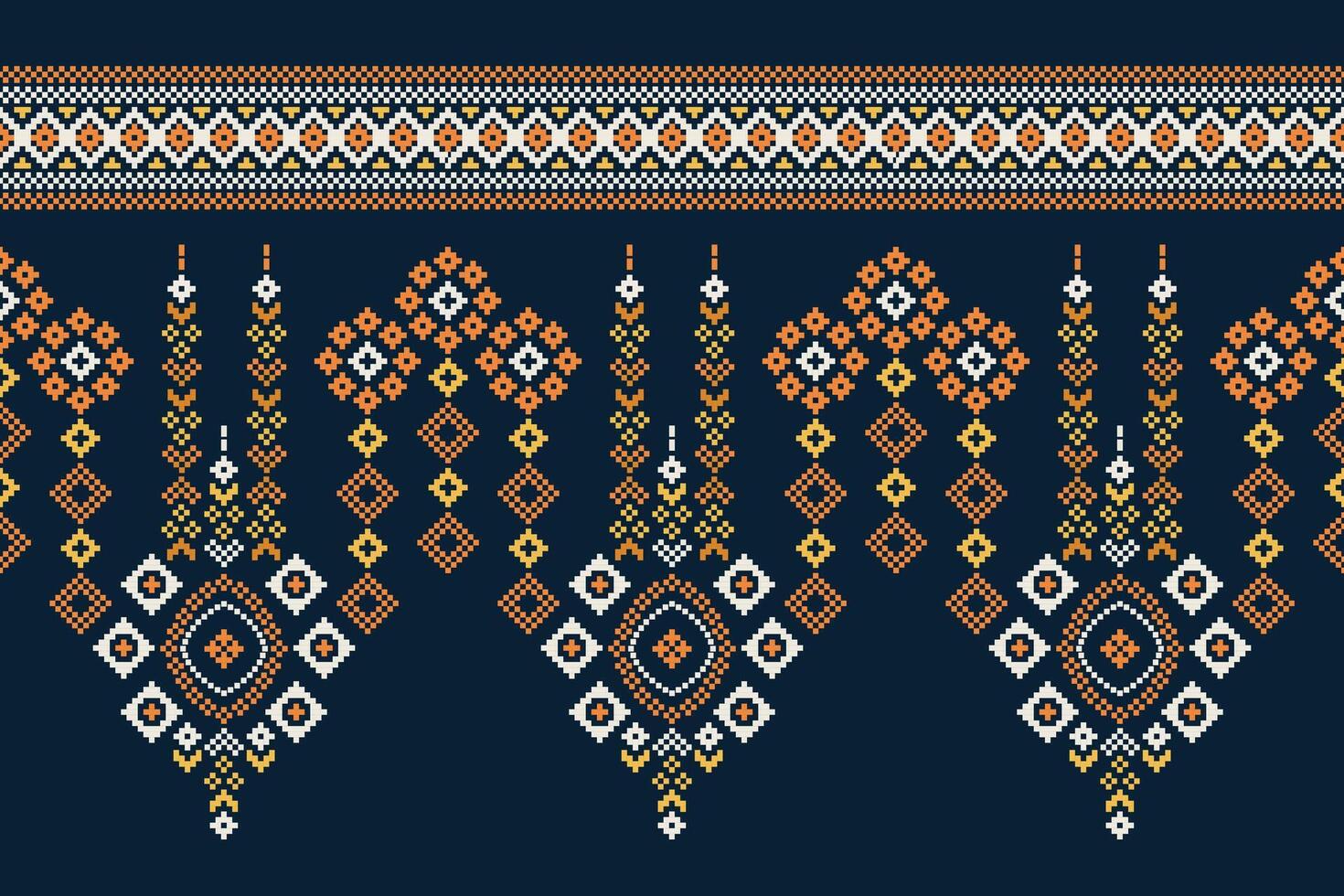 tradicional étnico motivos ikat geométrico tecido padronizar Cruz ponto.ikat bordado étnico oriental pixel marinha azul fundo. resumo,vetor,ilustração. textura, lenço, decoração, papel de parede. vetor