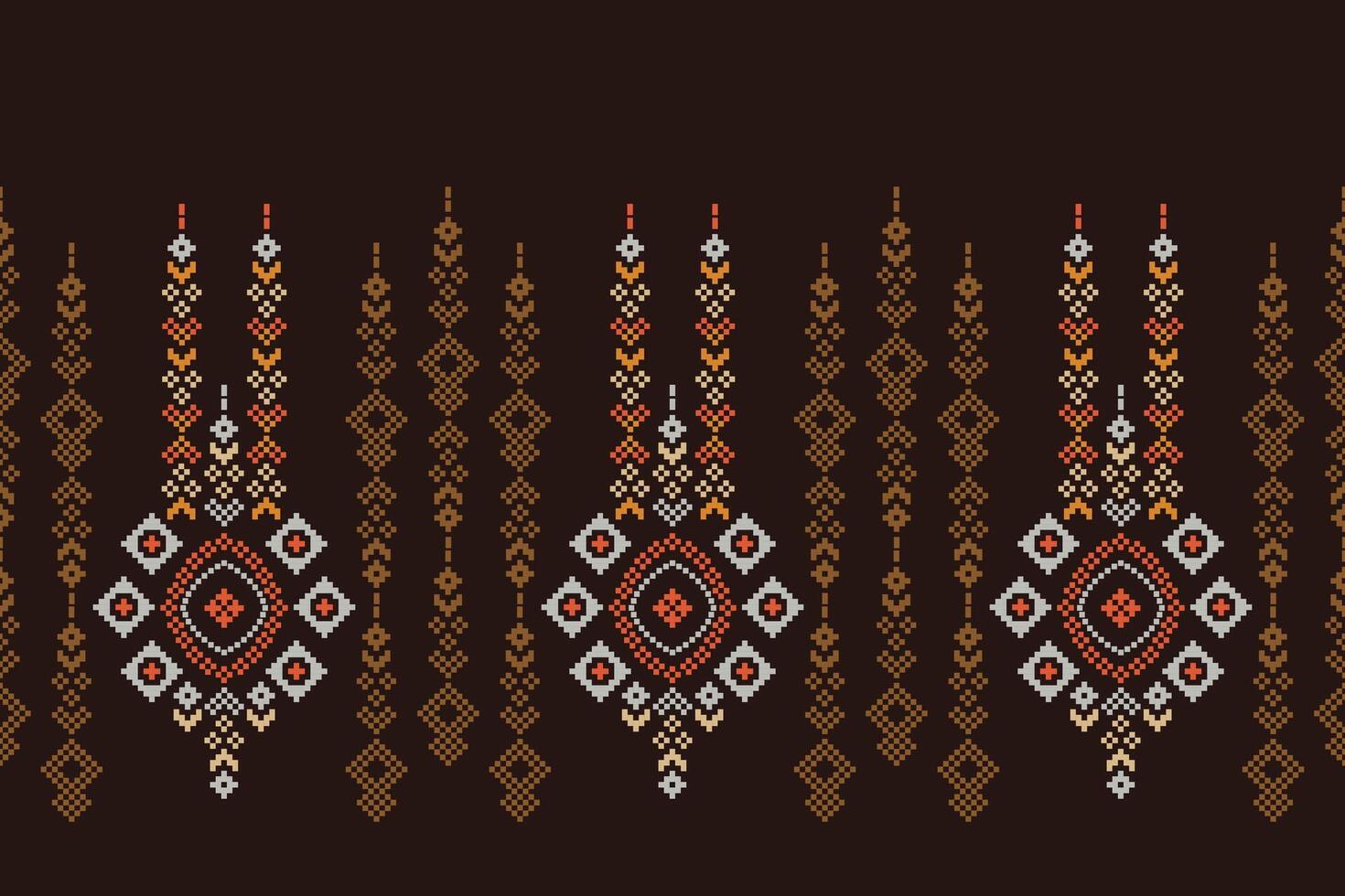 tradicional étnico motivos ikat geométrico tecido padronizar Cruz ponto.ikat bordado étnico oriental pixel Castanho fundo. resumo,vetor,ilustração. textura, lenço, decoração, papel de parede. vetor