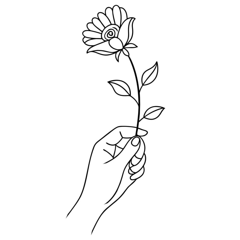 mão segurando uma flor contínuo linha arte vetor ilustração