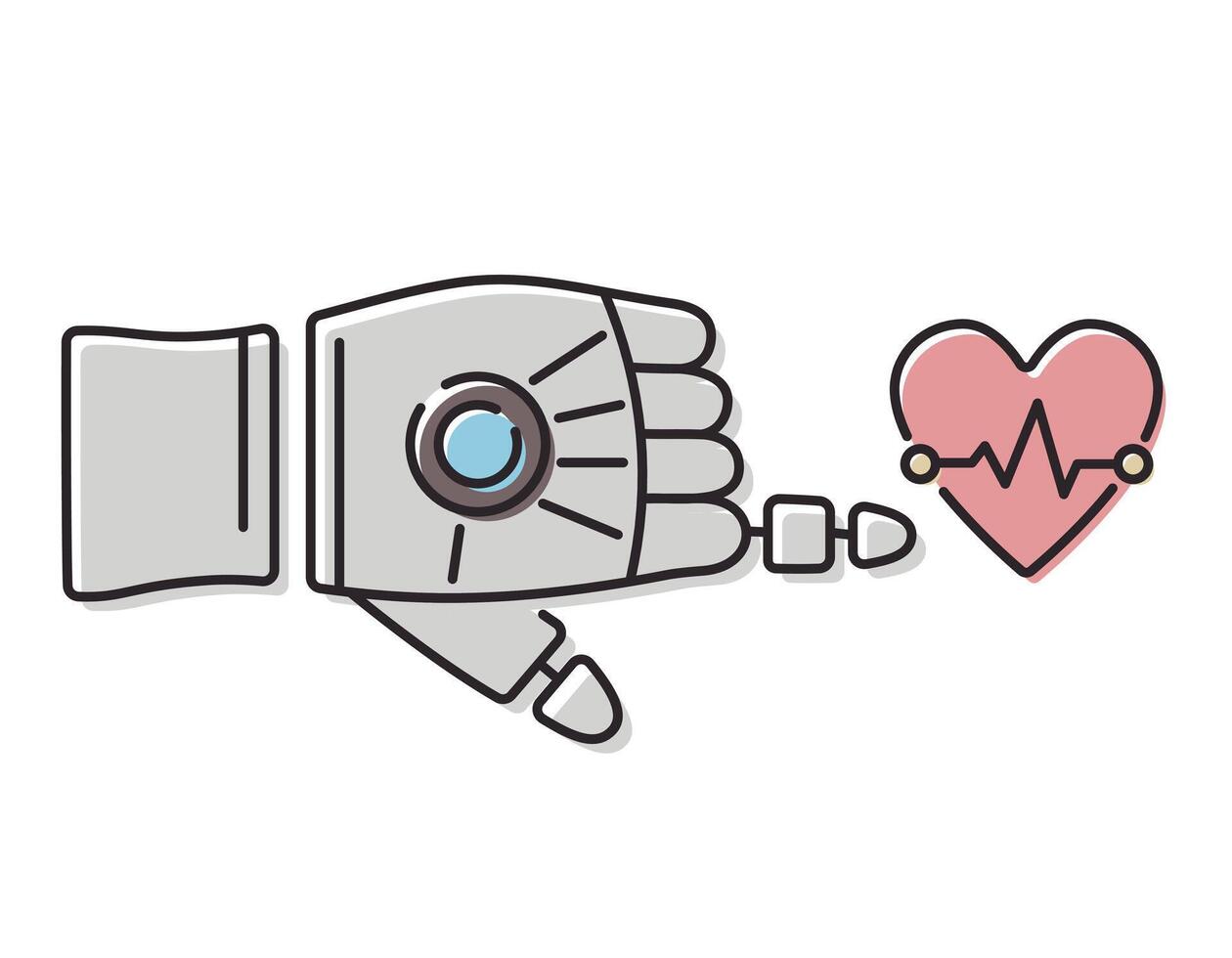 robô mão apontando com índice dedo ou tocante coração com eletrocardiograma. vetor isolado linha ícone. símbolo do moderno médico tecnologias.
