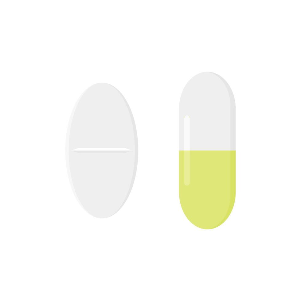 médico comprimido plano Projeto vetor ilustração. cápsula e tábua isolado em branco fundo. químico droga e saúde Cuidado conceito