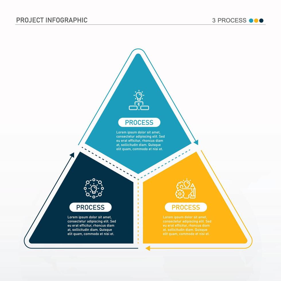 triângulo infográfico processo Projeto com ícones e 3 opções ou passos. vetor