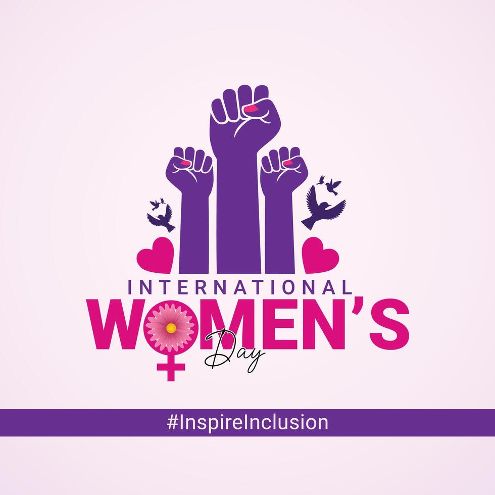internacional mulheres dia conceito poster. 2024 mulheres dia campanha tema- inspirar inclusão, fêmeas para feminismo, independência, irmandade, fortalecimento, ativismo para mulheres direitos, 8 marcha vetor